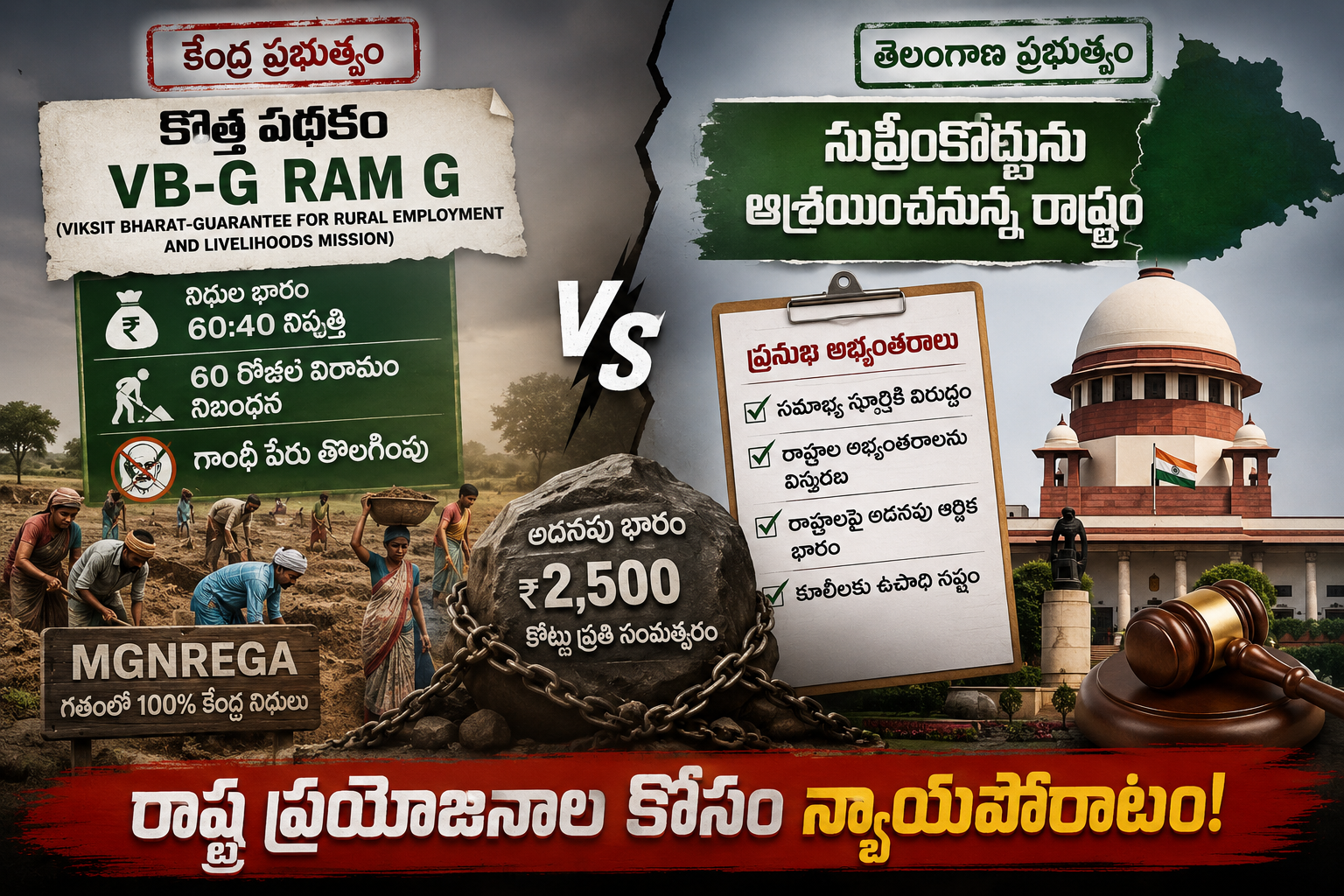 కేంద్రం కొత్త గ్రామీణ ఉపాధి పథకంపై సుప్రీంకోర్టుకు తెలంగాణ ప్రభుత్వం!